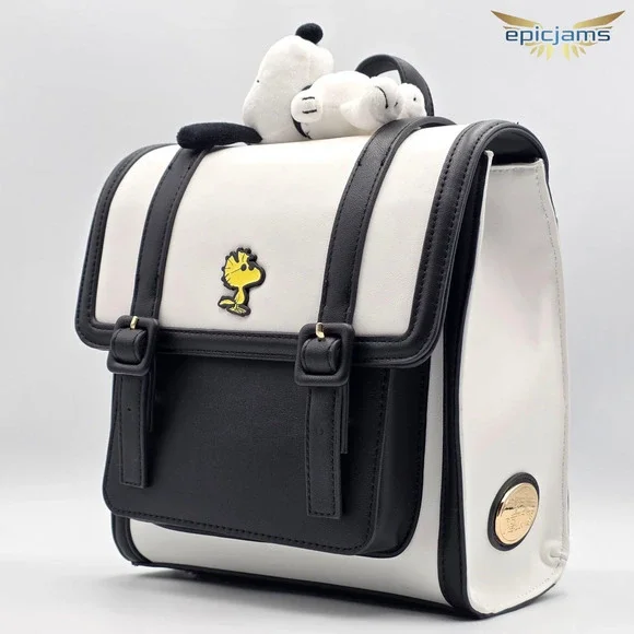 Peanuts Snoopy and Woodstock White & White Buckle Mini Backpack Bag New - Picture 3 of 6